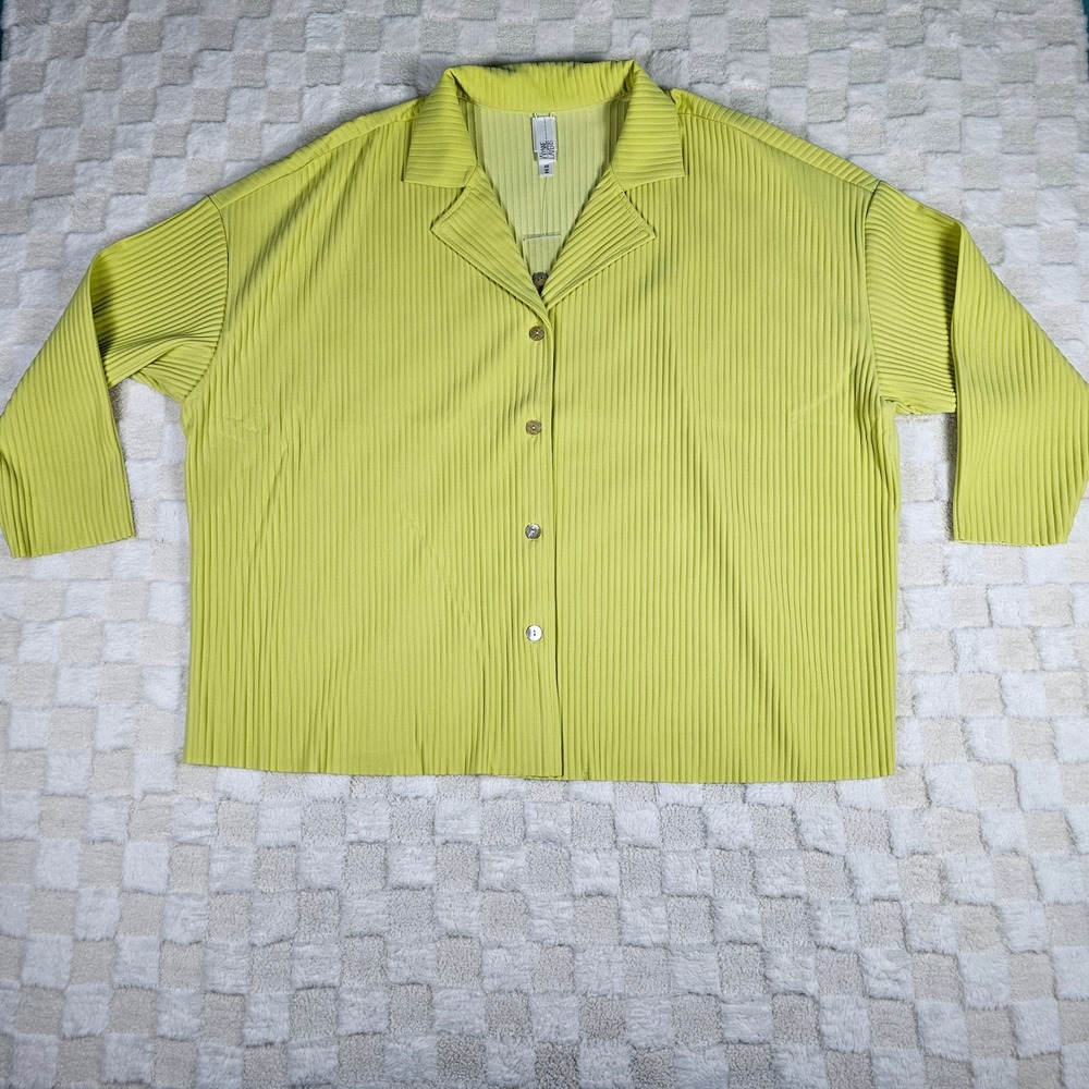 WynneLayers Women 3X Pear Green Pleated Button Down Shirt Accordion Top NEW